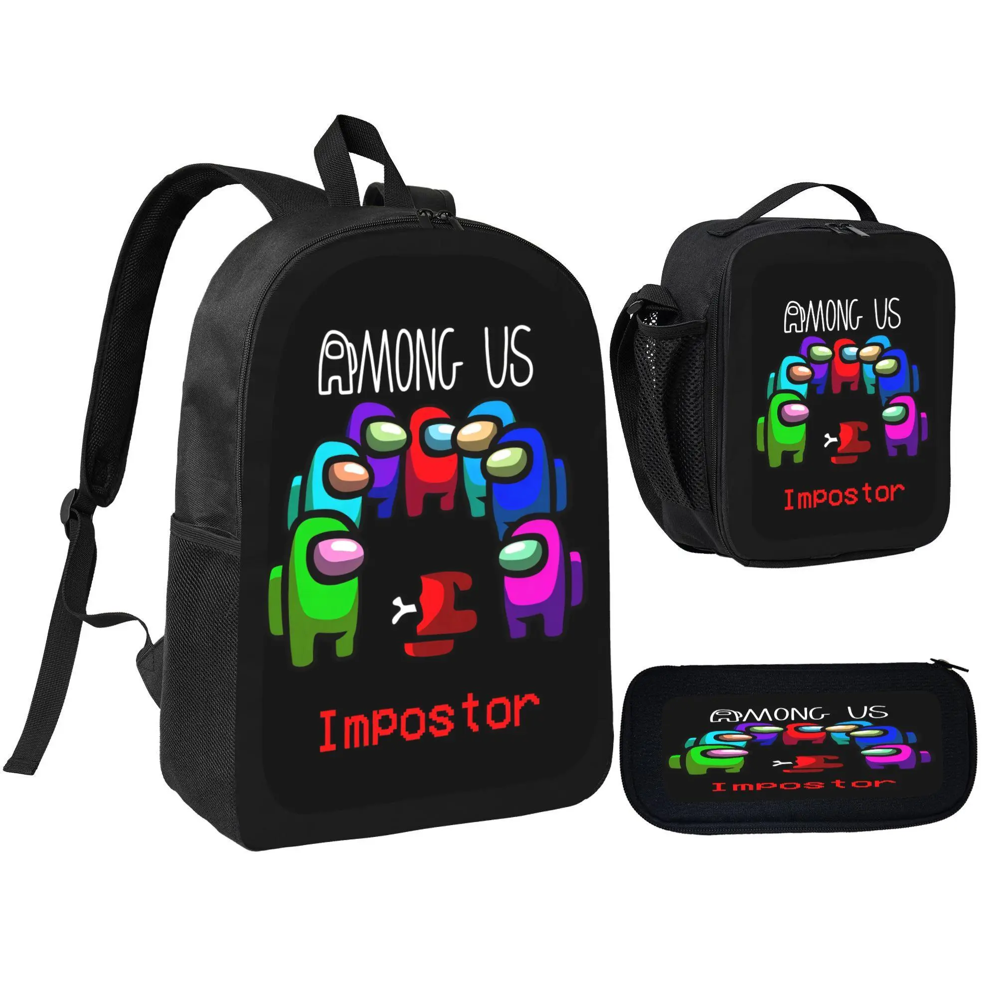 Kids Among Us Themed Backpack 3‑in‑1 Set, Large Capacity School Backpack with Pencil Case & Insulated Lunch Bag for Daily School Outings