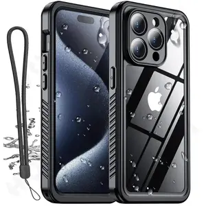 Waterproof Phone Case with Premium Glass Screen Protector, 1 Count 360° Full Body Shockproof Protective Phone Cover, Phone Accessories for iPhone 15 14 Pro Max