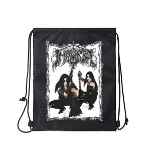 Black Metal Band Print Drawstring Backpack Gym Bag for Music Festival Concert Fans Rock Music Lovers Halloween Christmas Birthday Gifts for Teens and Adults
