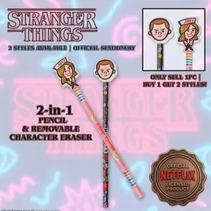 1/2PCS Official Netflix Stranger Things Pencil Set, Includes Eraser Topper, Eleven & Robin Designs, Perfect Fan Gift, Ideal Back-To-School Item