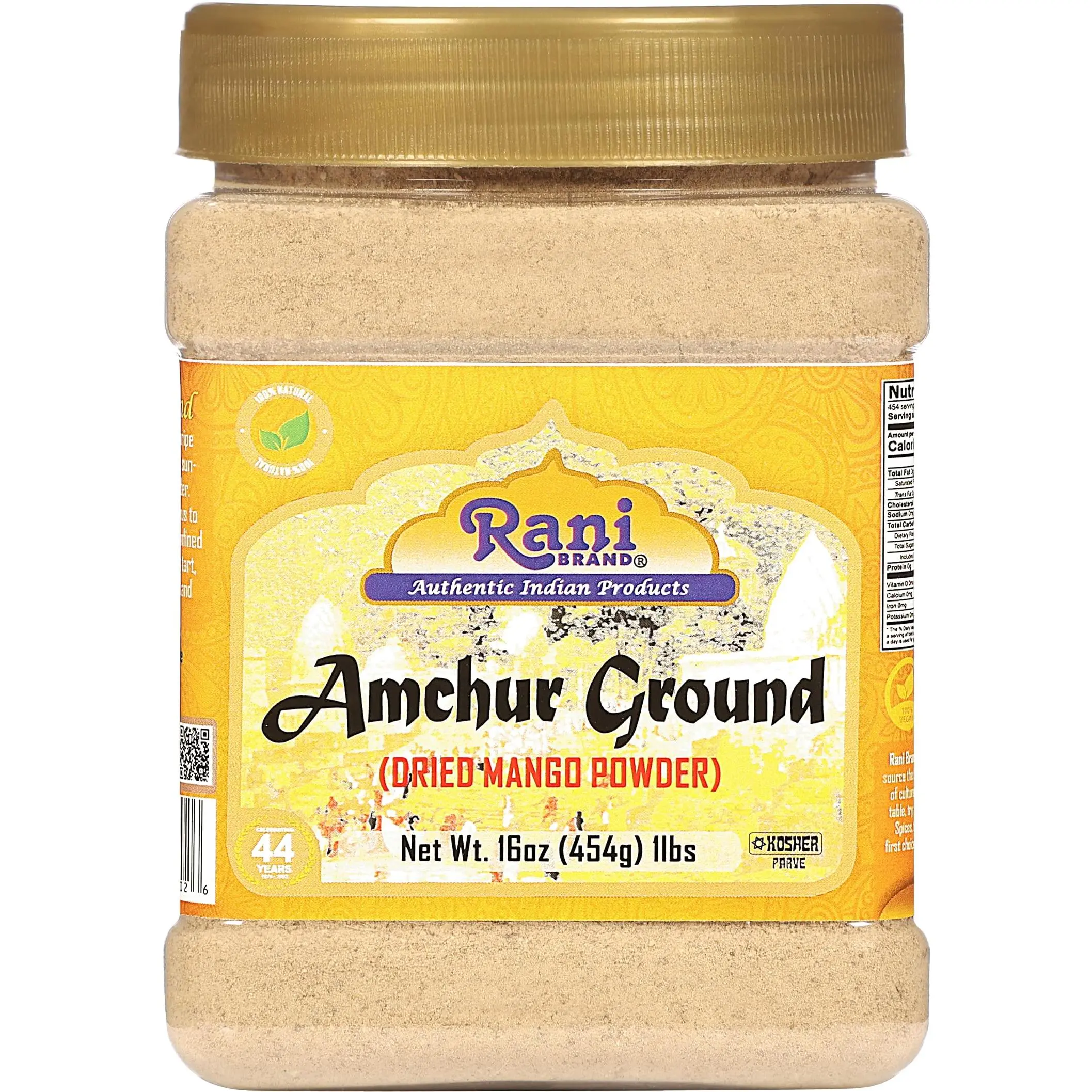 Rani Amchur (Mango) Ground Powder Spice 16oz (1lb) 454g PET Jar ~ All Natural | Gluten Friendly | Vegan | NON-GMO | No Salt or Fillers | Kosher | Indian Origin