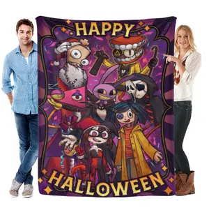 The Amazing Digital Circus Digital Printed Fleece Blanket, Spooky Halloween Party Group Design Throw for All Seasons, Cozy Warm Gift for Family