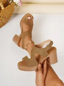 Women's Fashionable Floral Pattern Chunky Heeled Sandals, Elegant Open Toe Sandals for Daily Wear, Lightweight Breathable Comfortable Shoes for Women & Girls, Classy Sandal, Summer