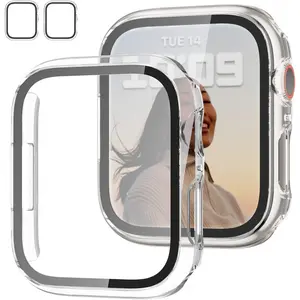 2 Pack Case with Tempered Glass Screen Protector for Apple Watch SE(2023) Series 6/5/4/SE 40mm, Slim Guard Bumper Full Coverage Hard PC Protective Cover HD Ultra-Thin Cover for iWatch 40mm,Clear