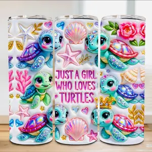 Girl Turtles 3D  20 oz Tumbler - BPA Free, stainless steel, Leak proof, durable, with clear lid