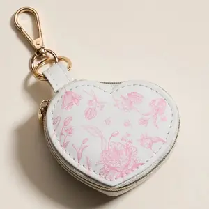Pink Floral Heart Jewelry Travel Case Keychain