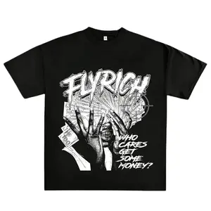 Breathable Cotton T-shirt with Fly Rich Get Some Money Portrait Money Graphic Gothic Black Crow Humor Anime Double Print Vintage Unisex Casual Top, Y2K Outfit Gift for Fans Top Underwear Streetwear T-Shirt Tropical Gift for Birthday  Holiday