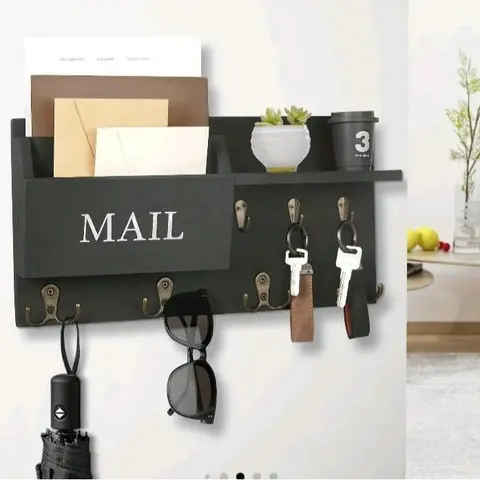 Key Holder With Mail Organizer for Wall Mount – Key Holder with Shelf Includes Letter Holder and Hooks for Hallway Farmhouse Decor – Rustic Wood with Flush Mounting Hardware