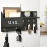 Key Holder With Mail Organizer for Wall Mount – Key Holder with Shelf Includes Letter Holder and Hooks for Hallway Farmhouse Decor – Rustic Wood with Flush Mounting Hardware