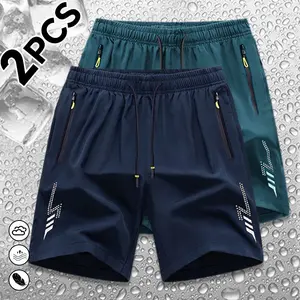Pack of 2 men’s  solid-color drawstring  with pockets—fashionable, versatile outdoor  shorts; men’s clothing; -waist sports  for everyday wear; quick-drying, , and cool-to-the-touch; comfortable   sui