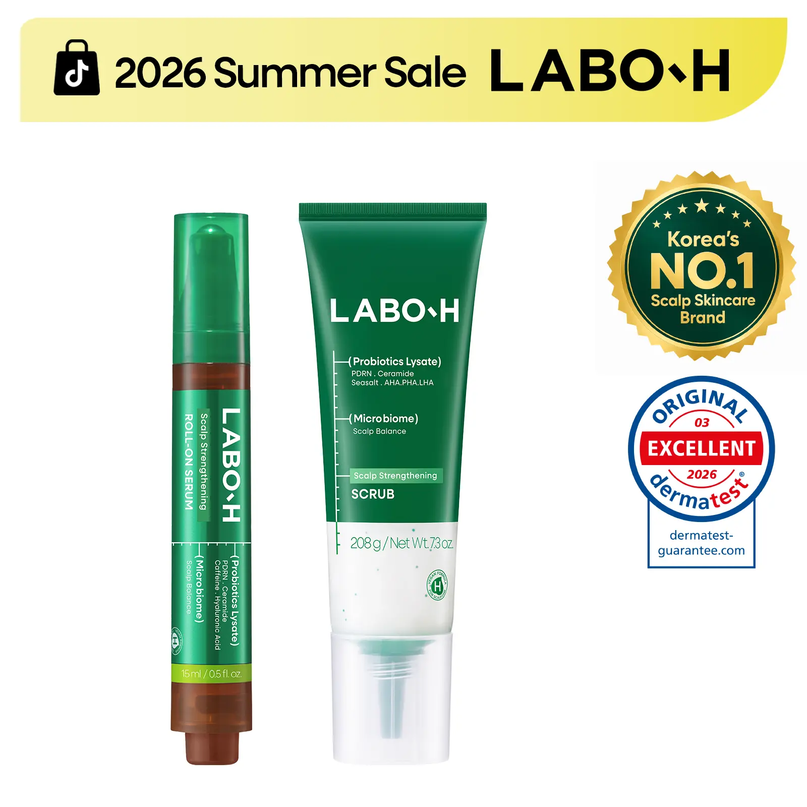 LABO-H Scalp Reset Duo | Pre-Shampoo Scaler and PDRN Roll-On Serum | 2-Step Hair Loss Scalp Routine Set | Korean Haircare
