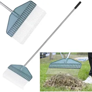 Thatch Rake, 66" Adjustable Handle, 17" Wide Dethatcher Rake for Garden, Patio & Lawn, Cleans  Grass, Thatch, Pine  & Acorns (Right-Angle Hook)