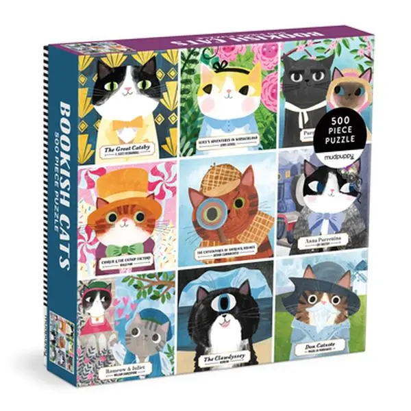 Mudpuppy Bookish Cats 500-Piece Jigsaw Puzzle, Featuring Animals & 9 Famous Writers, Ideal for Family Activity & Fun for the Entire Family, 500 Pieces