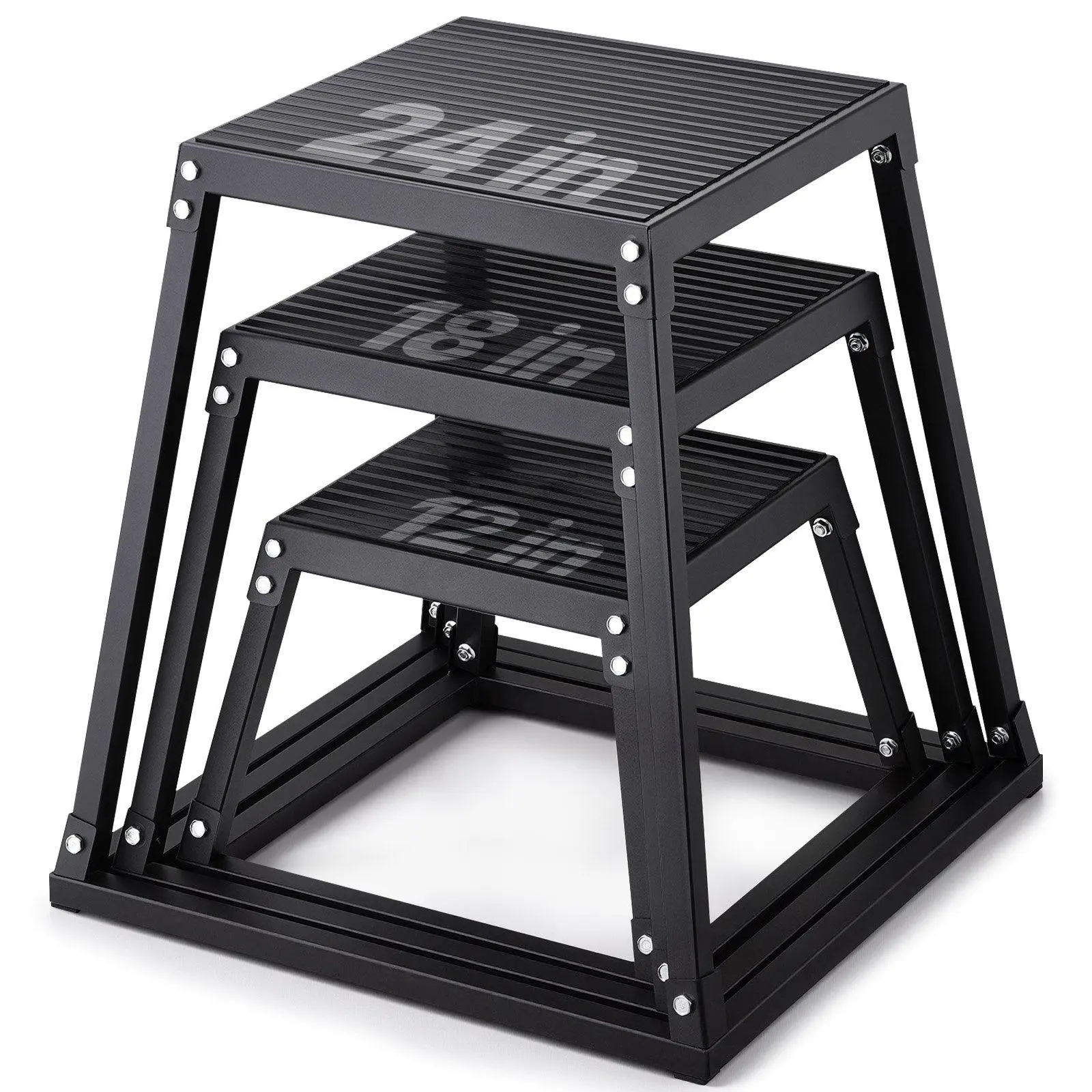 Plyometric Jump Boxes - 12/18/24/30 in Anti-Slip Fitness Step-Up Box Set, Platform for Home Gym Conditioning & Strength Training, Black/Red Jumping Agility Trainer