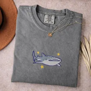 Embroidered Comfort Colors Tee Whale Shark, Animal Shirt, Cute Summer Beach T-Shirt, Ocean Lover Shirt, Cute Tee, Embroidered Shirt, Sea