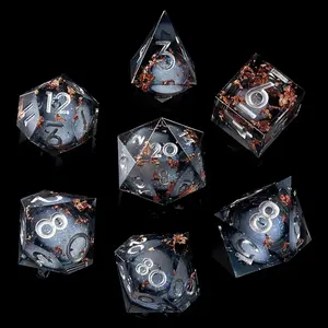 Liquid Core DND Set, 7pcs Sharp Edge for Playing Dungeons and Dragons Ttrpg with Gift Box, Handmade Resin D&D RPG Playing Games Set(Black Gold)