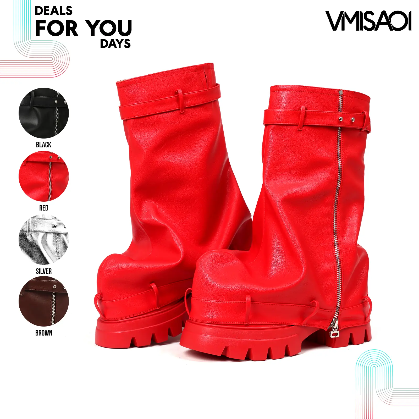 VIMISAOI Womens Fold Over Boots Slouchy Boots Wide Calf Pleated Platform Boots Glitter Metallic Silver Boots Chunky Stacked Boots Mid Calf Boots For Women Trendy Shoes