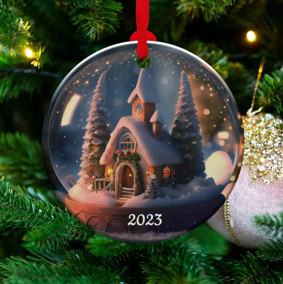 Snow Globe Art on Ceramic Ornament, Christmas Decoration, Holiday Gift Idea, Heirloom Keepsake, Round Ceramic, Bauble Present, 2023 Ornament