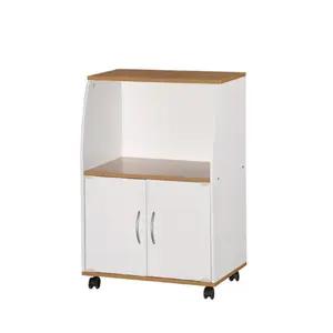 212 MAIN White Wood Durable Microwave Cart with Wheels - Compact, Modern Kitchen Storage Cabinet for Commercial, Office Furniture Use, Durable Carts