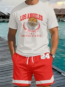 Los Angeles Basketball Challenge Men's 3D Digital Printing Two-Piece Set, 2Pcs, Trendy and Fashionable Set, Trendy Retro Casual Two-Piece Set, Vacation Style Trendy Outfit, Breathable Sports and Casual Style, a Perfect Holiday Gift for Men