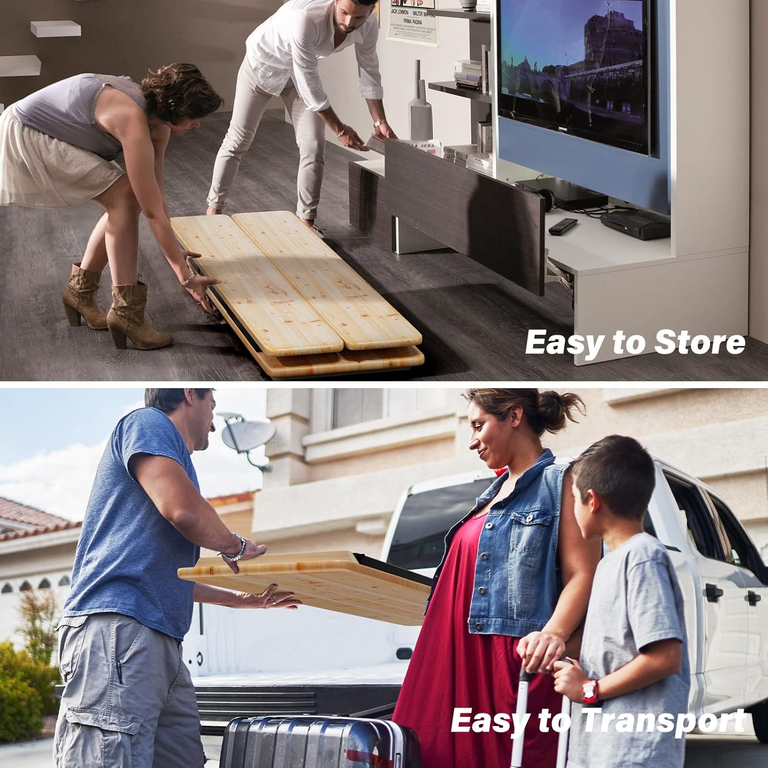 Karlhome 3pcs 4/6FT Folding Picnic Tables with Benches Set, Weather-Resistant Wooden Beer Garden Table Bench, 3-Piece Portable Fold Up Camping BBQ Table w/Carrying Handles,Natural Wood Color