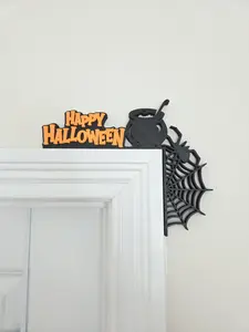 Halloween Door Corner Sign: Spider Web Cauldron - Spooky Decor Door Topper - Spooky Corner Sign, Lightweight Plastic Decor, 9x9 Inches, Reusable Halloween Accent