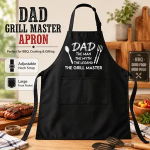 Casual Adjustable Strap Polyester Waterproof Kitchen Apron with Pockets – "Best Dad Ever" Cooking Baking Gift for Dad, Birthday Father's Day Home Supplies Chef Apron