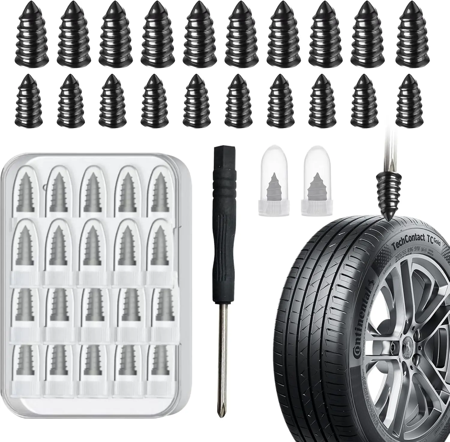 60 PCS Tire Repair Rubber Nails Kit with 2 Sizes, Tire Repair Kit – Fast Self-Service Tire Repair Tools, Screw in Tire Repair Plugs with Box and Screwdriver, Tire Plugs Kit