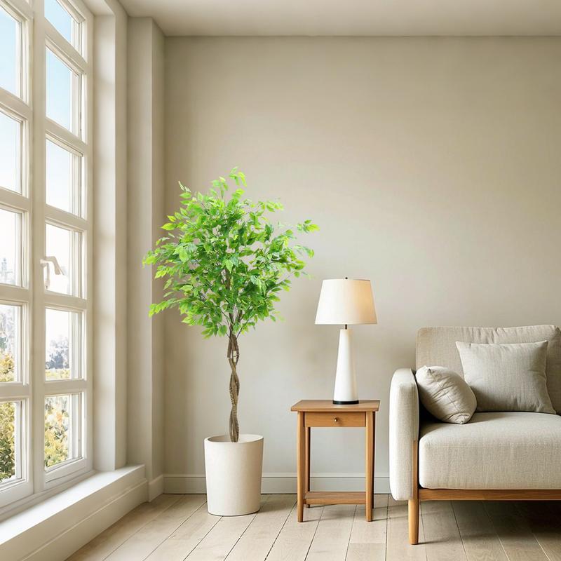 5.2'/5.9' Artificial Ficus Tree, Tall Fake Potted Ficus Tree With Planter, Realistic Texture Potted Faux Ficus Tree For Foyer Porch Decor Home Office Living Room Bedroom