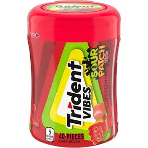 2x Trident Vibes Sour Patch Kids Redberry Chewing Gum - Sweet Chewy Candy Snack Mints Fresh Breath Treat 40ct
