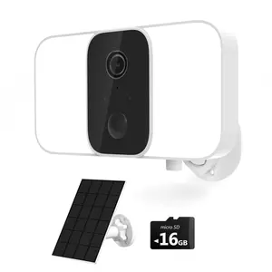 Floodlight Wireless Smart Security Camera with Solar Panel Charger 16GB Memory Recording Local