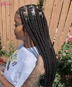 36 Inch Larger Box Braided Wigs Knotless Synthetic Full Lace Wigs Jumbo Box Braids Hair Wig African Hair With Baby Hair For Daily Use