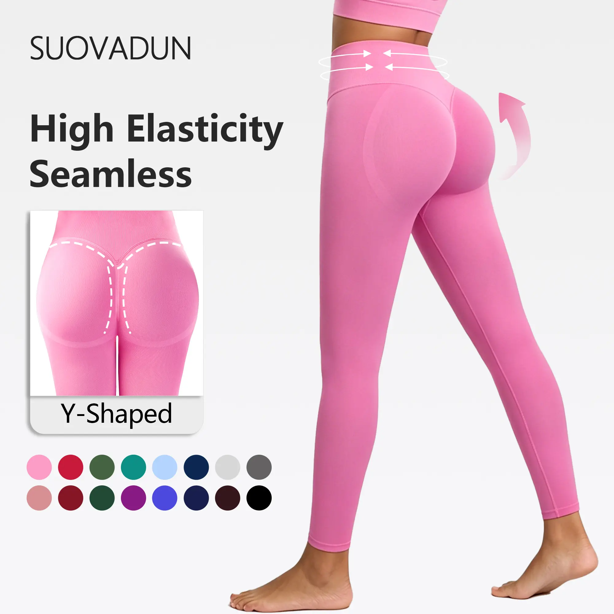 SUOVADUN CK8003 Women's High-Rise Seamless Knit Yoga Leggings, Compression Fit with Tummy Control & Hip Lift, Soft Stretchy Moisture-Wicking Fabric, All Seasons Everyday Active Sporty Sports Bottoms for Female, Sporty Chic
