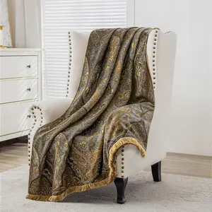 Jacquard Throw Blankets for Bed, Classic Antique Damask Throws with Fringes Trim, Soft Lightweight  Lined Throw Blanket for Sofa Couch Chair  Season(Bronze ,52"x72")
