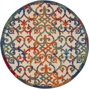 HomeRoots  4 ft. Round Rainbow Colored Indoor & Outdoor Area Rug