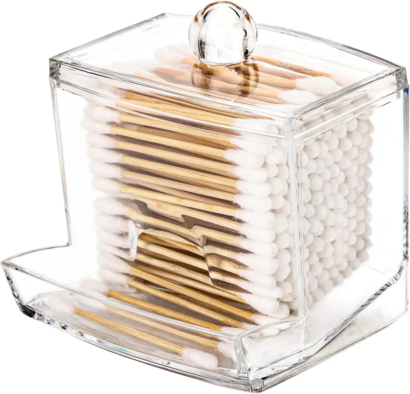 10oz Qtip Holder Dispenser – Clear Bathroom Organizer Jar for Cotton Swabs, Cotton Balls, Floss & Toiletries Storage – Big Apothecary Jars Vanity Counter Decor
