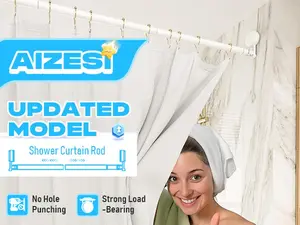 Traditional Punch-Free Telescopic Shower Curtain Rod with Suction Cup, Spinning Towel Bar, and Storage Shelf Pack