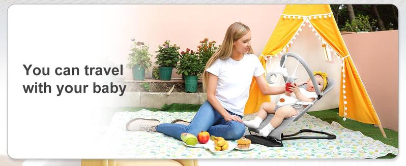 【New Year Gift】 Portable Baby Bouncer Seat for Babies 4-18 Months, 100% Cotton Fabrics, 3 Modes of use with Rocker and Stationary Options, Infant Rocker Chair with Hanging Toys Swing Set Swing Trainer Newborn Sensory