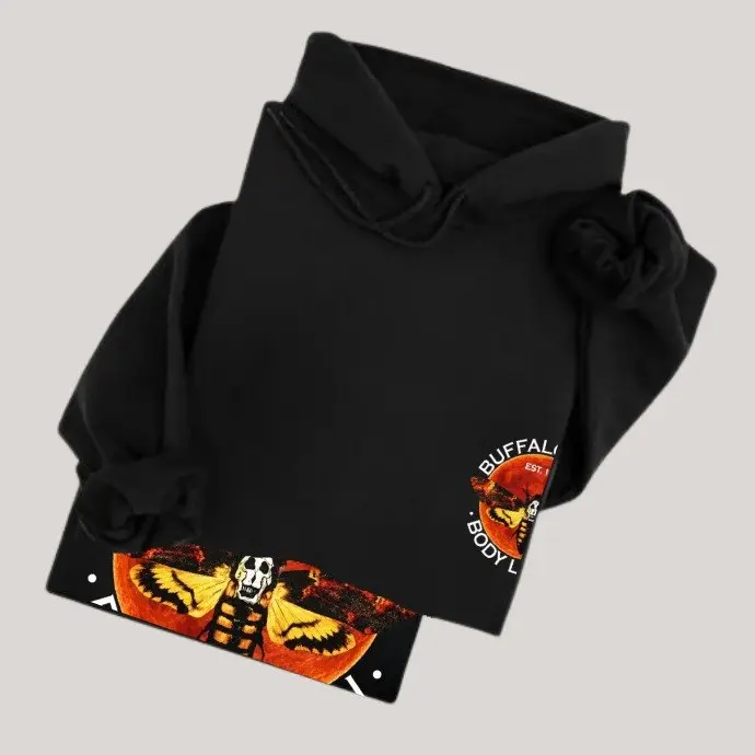 Retro 90s Horror Movie Hoodie Graphic Sweatshirt Death Head Moth Thriller Film Fan Hoodie, Horror Movie Fan Gift