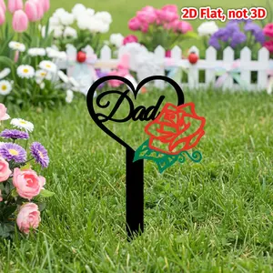 Acrylic Dad Rose Heart Garden Stake, Waterproof Memorial Marker, Outdoor Courtyard Decoration, Father's Day Cemetery Ornament