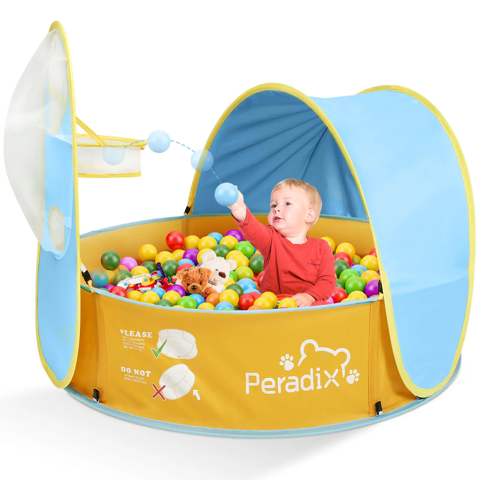 Peradix Paddling Pool for Kids & Pets Infant Ball Pit Tent, Portable Baby Beach Tent, 4-in-1 Pop Up Pool Tent with UPF 50+ Canopy & Mosquito Net, Indoor/Outdoor Playpen Foldable Toys for Child Summer