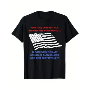 Men's Memorial Day Flag T-Shirt - Patriotic Soldier Salute Design with "Every Soldier's Last Breath" Quote, Black Casual T-Shirt, Regular Fit, All Season Comfort, Patriotic Apparel | Flag Design Shirt | Bold Graphic Print, Memorial Day Clothing