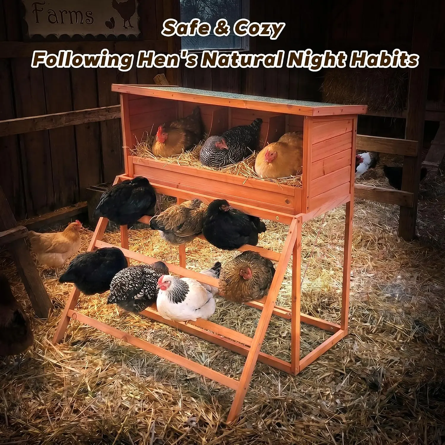 3-in-1 Nesting Boxes for Chickens with Perch and Swing- Wooden Chicken Nesting Box for Poultry 3 Compartments Laying Eggs Nest Box for Chickens, Hens, Ducks