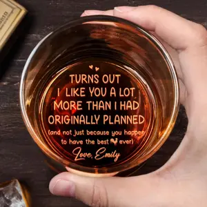 Turns Out I Like You A Lot, Hearts And Wine, Personalized Whiskey Glass, Gift For Partners, Engrave Your Handwritten Gift Message for Him, Husband or Boyfriend - Free Gift Box