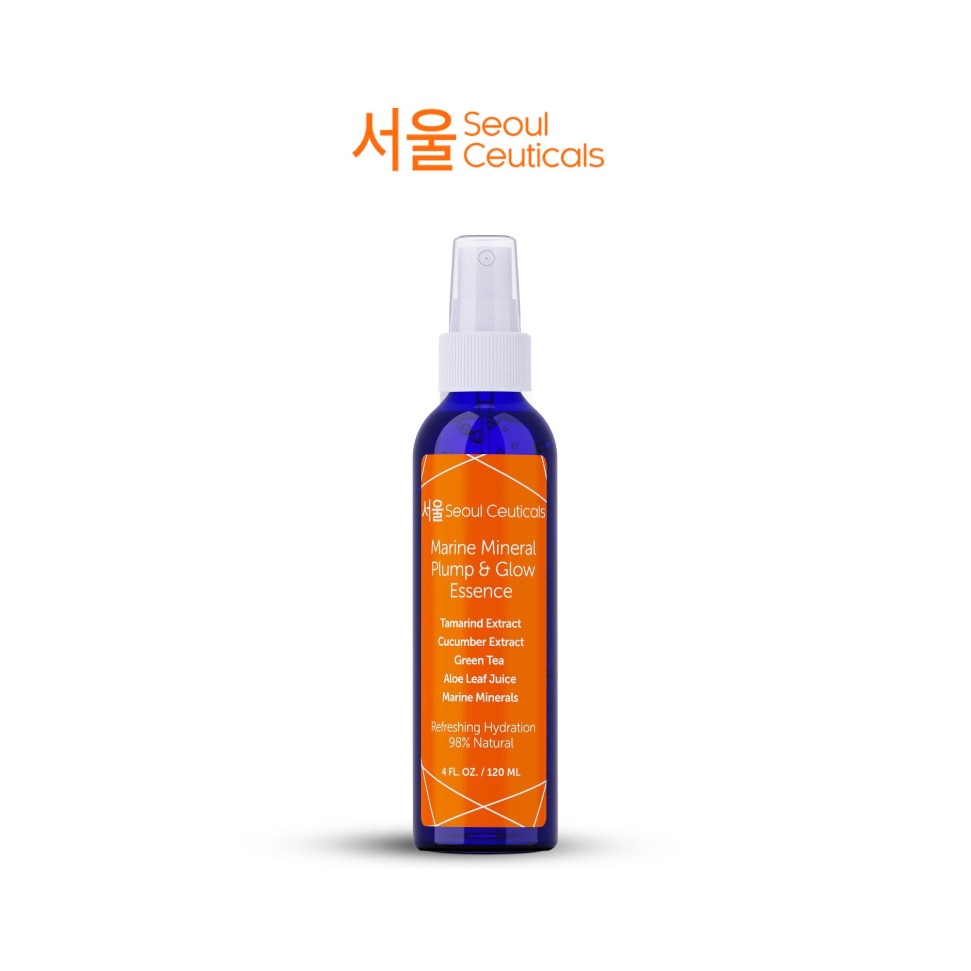 SeoulCeuticals Marine Mineral Pump & Glow Essence - Korean Skin Care Toner K Beauty Skincare Spray Mist For Face Contains Cucumber Extract and Marine Minerals + Organic Aloe - Get That Healthy Youthful Glow