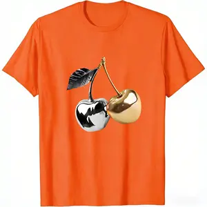 Cherry pattern printed women's short-sleeve T-shirt, fashionable casual T-shirt, elegant feel, women's casual versatile top, daily fashion | Comfortable and soft fabric | Spring and summer women's T-shirts