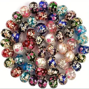 50pcs Bohemian Glass Beads Suitable for DIY Jewelry Making - Large Hole Beads with Vibrant Tribal Patterns & Multicolor Glass Beads for Bracelets, Necklaces, Necklace Making Supplies, Craft Beads for