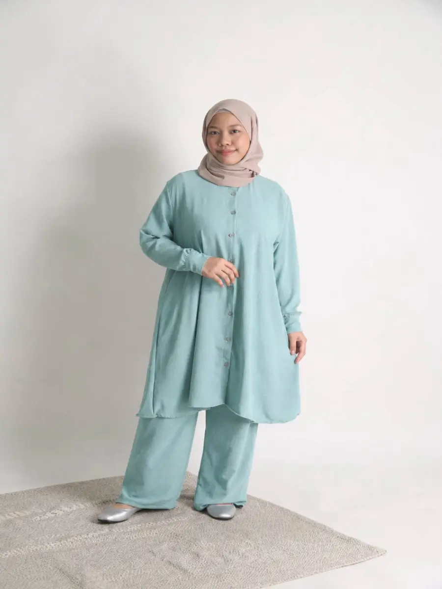Hayfa Women's Button Medium Ironless 2 Pieces Outfit Set (Mint Green)