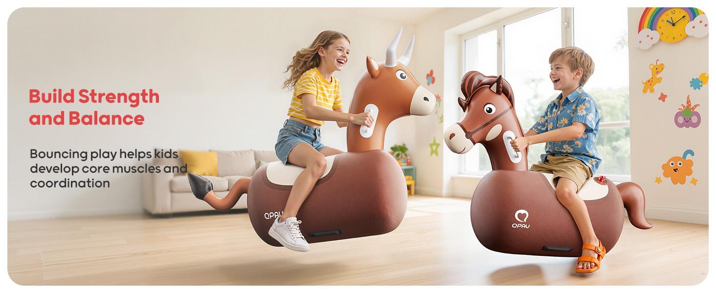QPAU Infatable Bouncy Horse Toys 2 PCS with Hand Pump, Heavy Duty Giant Bouncy Pal, 220lbs Load Capacity, Ride On Bouncy Animal Hopper Toy, Indoor Outdoor Bouncers for Kids Girls Boys Ages 5+, tiktokshopbacktoschool