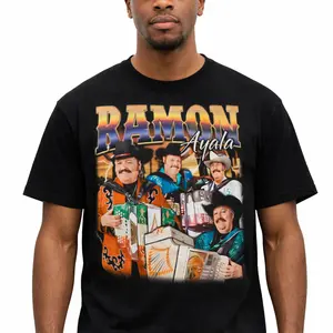 Women's Ramón Ayala Streetwear Round Neck Short Sleeve Top, Corridos Norteño King Accordion Mexican Music Bootleg Style Retro Graphic Tee